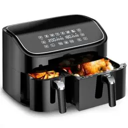 Produktbild: Dual Zone Heißluftfritteuse 2 kammern, 3L+6L Separate Antihaftbeschichtung Doppel Airfryer 9L, Sync-Finish für Ganzes Huhn/Pizza/Steak, 6-in-1 Digitale Kochvoreinstellungen, 70% Energieeinsparung