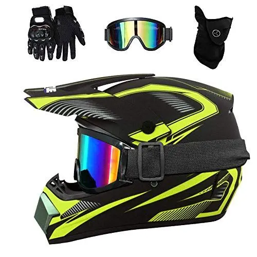 Produktbild: Dualer Sport Volles Gesicht MTB Motocross-Helm Satz, mit Brille Handschuhe Maske, Jugend Kinder Offroad ATV Motorrad Absturz Helm, Bergab BMX Enduro Quad Dreckiges Fahrrad Helm für Junge Mädchen ( Col