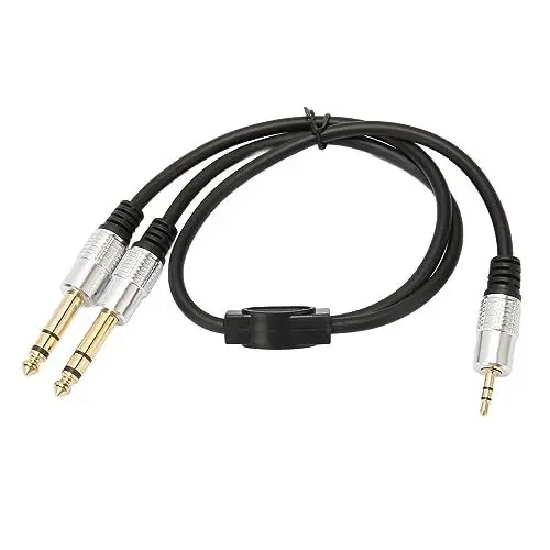 Produktbild: Duales 3,5-mm-auf-6,35-mm-Y-Splitterkabel, Professionelles Soundkabel für Lautsprecher von Gitarrentheatergeräten, Kompatibel mit den Meisten Geräten, Praktisch und Langlebig