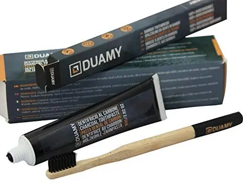 Produktbild: DUAMY - Zahnpasta mit Aktivkohle zum Aufhellen Natürlich + 1 Bambus-Zahnbürste, nicht Schleifend, für weiße Zähne, Aktivkohle für weisse Zähne - Whitening-Zahnpasta 80GR