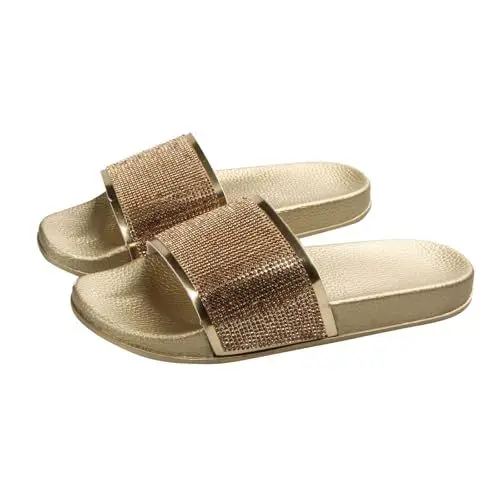 Produktbild: DuBiytlk Damen Sandalen & Slides FüR Damen Hausschuhe Strass farbige Damen Hausschuhe Dicke Sohle Bequeme vielseitige Strandschuhe Damen Badelatschen Sandalen Silberblau Badeschuhe (Gold, 40)