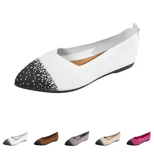 Produktbild: DuBiytlk Mit Absatz Ballerina Schuhe MäDchen Hohe Schuhe Gewebte, orthopädische, atmungsaktive, weiche Schuhe für Damen, zum Spazierengehen, Slip-On-Schuhe aus Ballerinas Damen Stilettos (White, 41)