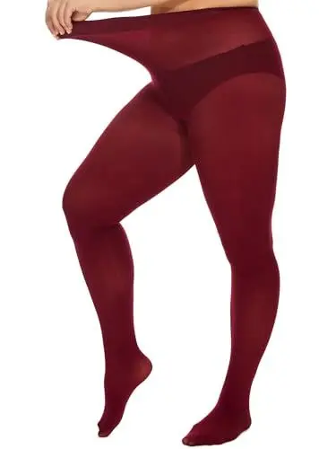 Produktbild: DUCMODA Damen Strumpfhose Elastisch Semi-Blickdicht Strumpfhosen Plus Größen XL-4XL Burgunderrot 2XL