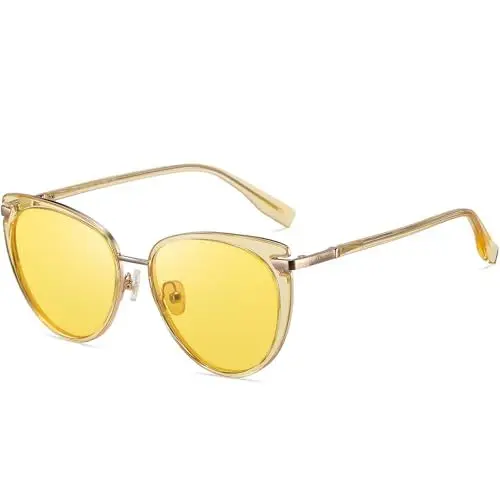 Produktbild: DUCO Cat Eye Nachtsicht Fahrbrille Retro Polarisierte Blendschutzbrille für Damen Gelb getönte Sonnenbrille für Nachtfahren 1222Y (Transparent Braun Rahmen Gelb Linse)