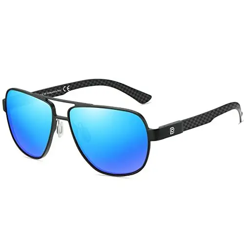 Produktbild: DUCO Cool Polarisierte Sonnenbrille Für Männer Mit UV-Schutz - Kohlefaser Tempel Herren Sonnenbrille Zum Fahren 3051 (Schwarz Rahmen Blau Linse)