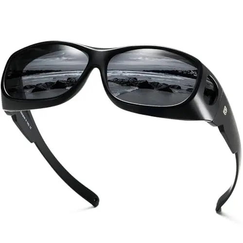 Produktbild: DUCO Fit über Sonnenbrille Wrap Around Sonnenbrille für Männer Frauen Polarisierte Tragen über Sonnenbrillen UV-Schutz DC8965 (Schwarz Rahmen Grau Linse)