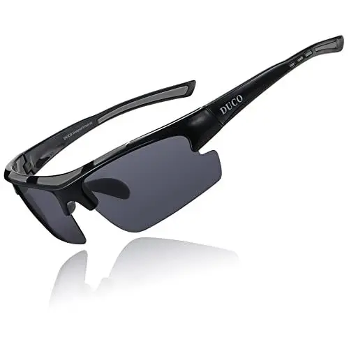 Produktbild: DUCO Herren Polarisiert Sport Sonnenbrille für Fahrrad Angeln Golf TR90 super leichter Rahmen DC6200 (Schwarz Rahmen Grau Linse)