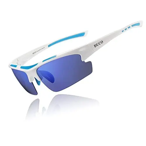 Produktbild: DUCO Herren Polarisiert Sport Sonnenbrille für Fahrrad Angeln Golf TR90 super leichter Rahmen DC6200 (Weiß Rahmen Revo Blau Linse)