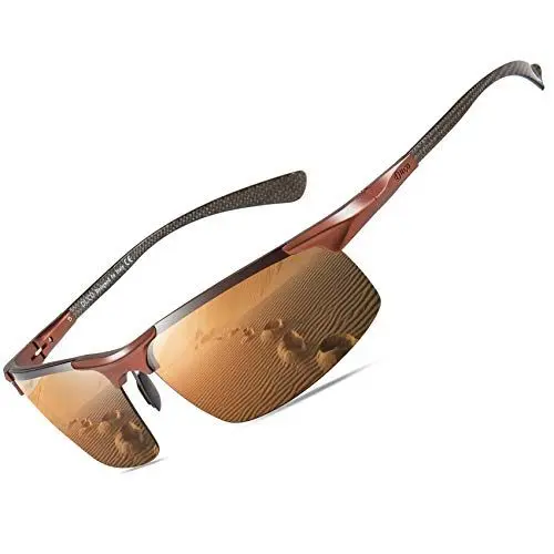 Produktbild: DUCO Herren Polarisierte Sonnenbrille mit Metallrahmen und Kohlefaser Brille Beine UV400 CAT 3 8277 (Braun)