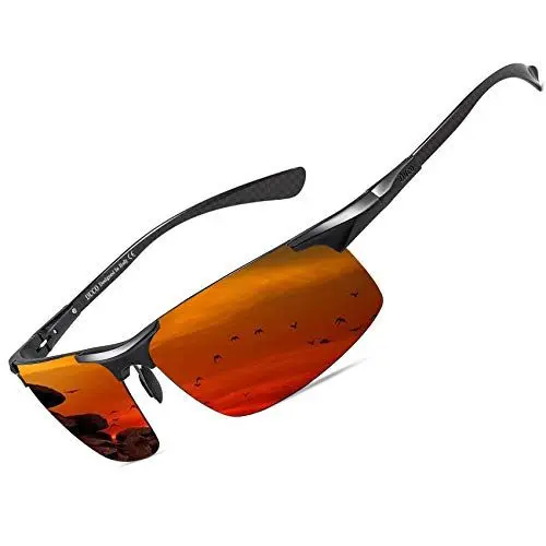 Produktbild: DUCO Herren Polarisierte Sonnenbrille mit Metallrahmen und Kohlefaser Brille Beine UV400 CAT 3 8277 (Schwarz,Rot verspiegelt)