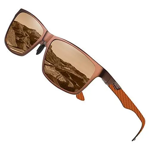 Produktbild: DUCO Herren Polarisierte Sonnenbrille mit Rechteckig Metallrahmen und Kohlefaser Brille Beine UV400 CAT 3 8206 (Braun Rahmen Braun Linse)