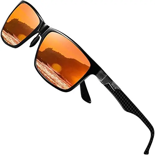 Produktbild: DUCO Herren Polarisierte Sonnenbrille mit Rechteckig Metallrahmen und Kohlefaser Brille Beine UV400 CAT 3 CE 8206 (Schwarz Rahmen Rot Linse)
