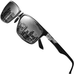 Produktbild: DUCO Herren Polarisierte Sonnenbrille mit Rechteckig Metallrahmen und Kohlefaser Brillenbügel UV400 CAT 3 8206 (Gunmetal Rahmen Graue Linse)