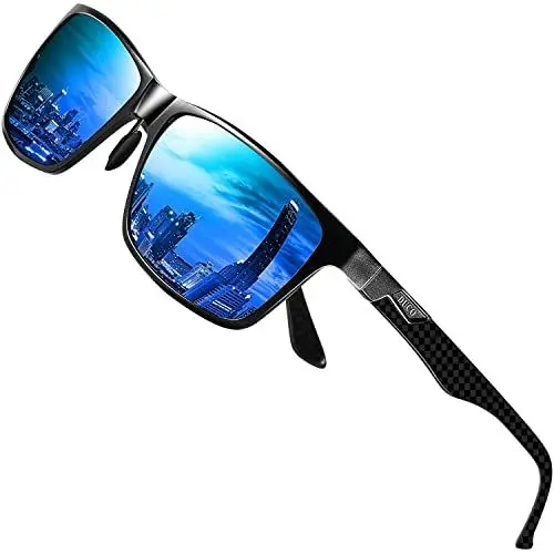 Produktbild: DUCO Herren Polarisierte Sonnenbrille mit Rechteckig Metallrahmen und Kohlefaser Brillenbügel UV400 CAT 3 8206 (Schwarz Rahmen Blau Linse)