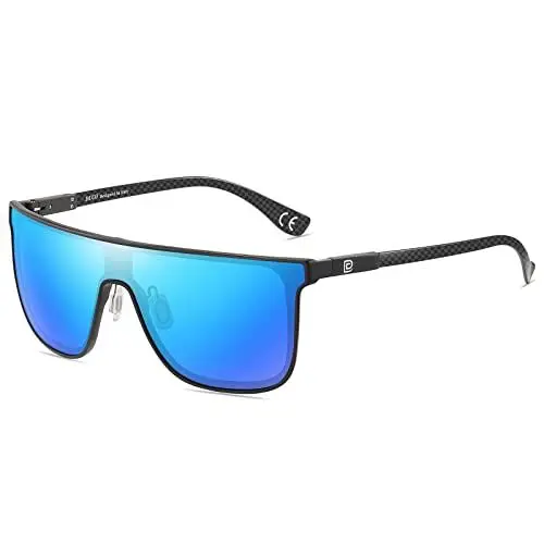 Produktbild: DUCO Herren Sonnenbrille Polarisierte Quadrat Sonnenbrille für Herren Carbon Fiber Tempel Sonnenbrille für Fahren Angeln Golf DC8209 (Schwarz Frame Revo Blue Linse)