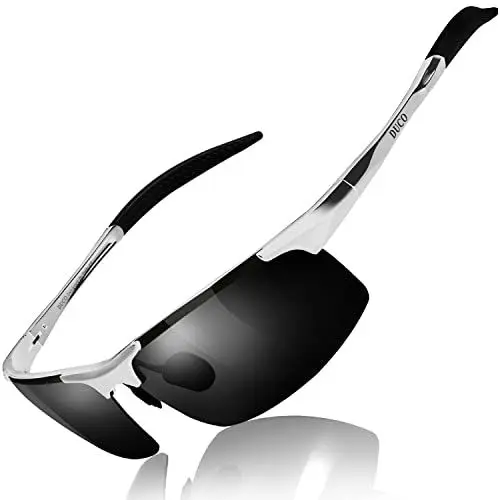 Produktbild: DUCO Herren Sportbrille Polarisierte Sonnenbrille Fahrerbrille Ultraleichte Al-Mg Metallrahmen UV400-Schutz Männer Sonnenbrillen 8177S (Silber, Grau)