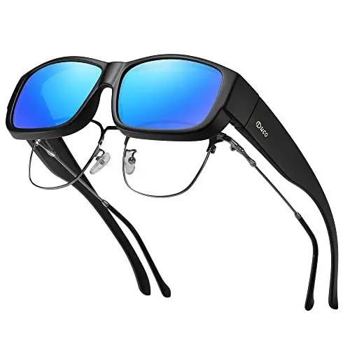 Produktbild: DUCO Herren und Damen Sonnenbrillen Polarisiert Unisex Brille UV400 Schutz Wrap Around Blendschutz Überbrille für Brillenträger Fit-over Polbrille 8956 (Schwarzer Rahmen Revo Blau Linsen)