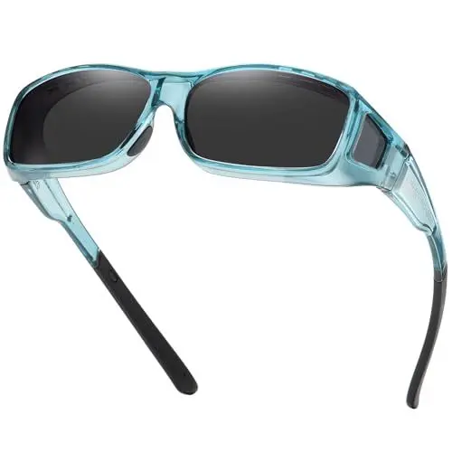 Produktbild: DUCO Herren und Damen Sonnenbrillen Polarisiert Unisex Brille UV400 Schutz Wrap Around Blendschutz Überbrille für Brillenträger Fit-over Polbrille (L Größe Clear Blau Rahmen Grau Linse)
