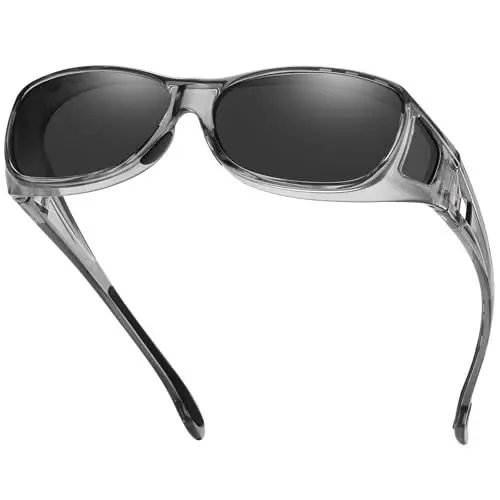 Produktbild: DUCO Herren und Damen Sonnenbrillen Polarisiert Unisex Brille UV400 Schutz Wrap Around Blendschutz Überbrille für Brillenträger Fit-over Polbrille (M Größe Clear Grau Rahmen Grau Linse)