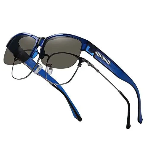 Produktbild: DUCO Herren und Damen Sonnenbrillen Polarisiert Unisex Brille Überbrille für Brillenträger Fit over Polbrille 8960 (Blau Rahmen, Grau Linse)
