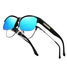Produktbild: DUCO Herren und Damen Sonnenbrillen Polarisiert Unisex Brille Überbrille für Brillenträger Fit over Polbrille 8960 (Schwarz Rahmen, Blau Linse)