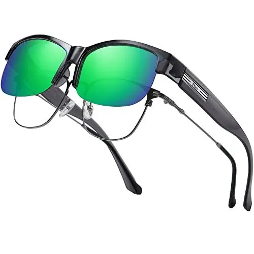 Produktbild: DUCO Herren und Damen Sonnenbrillen Polarisiert Unisex Brille Überbrille für Brillenträger Fit over Polbrille 8960 (Transparent Grau Rahmen Revo Grün Linse)