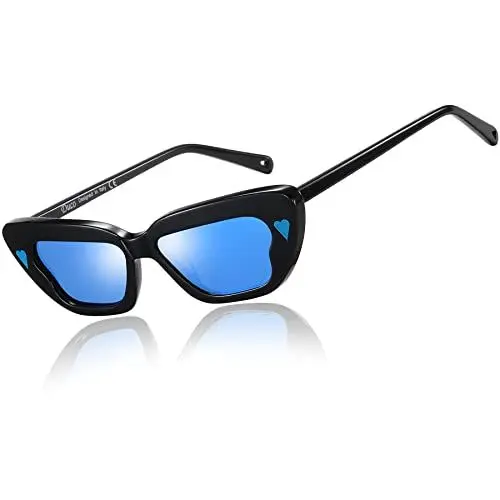 Produktbild: DUCO Klassische Retro Schmetterlings Polarisierte Sonnenbrille für Damen Trendige Schattierungen Mylove Stilvoller Designer Rechteck rahmen UV400-Linse DC1104 (Schwarz,Grau)