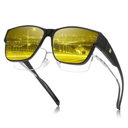 Produktbild: DUCO Nachtsicht Fahrbrille Fit über Brille für Männer Frauen Anti Blendung Polarisierte Gelbe Nachtlinse 8990 (Mattschwarz)
