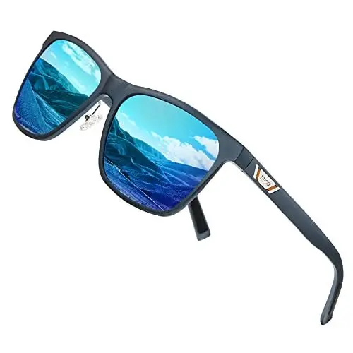 Produktbild: DUCO Polarisiert Sonnenbrille für Herren mit UV400 Schutz Retro Rechteckig Rahmen Ultraleichte Metallrahmen Brillengläser Fahrerbrille Sportsonnenbrille 3029H (Blau Rahmen Revo Blau Linse)