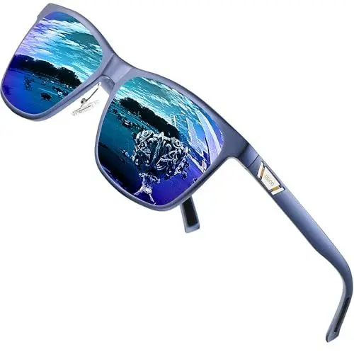 Produktbild: DUCO Polarisiert Sonnenbrille für Herren mit UV400 Schutz Retro Rechteckig Rahmen Ultraleichte Metallrahmen Brillengläser Fahrerbrille Sportsonnenbrille 3029H (Hellblau Rahmen Blau Linse)