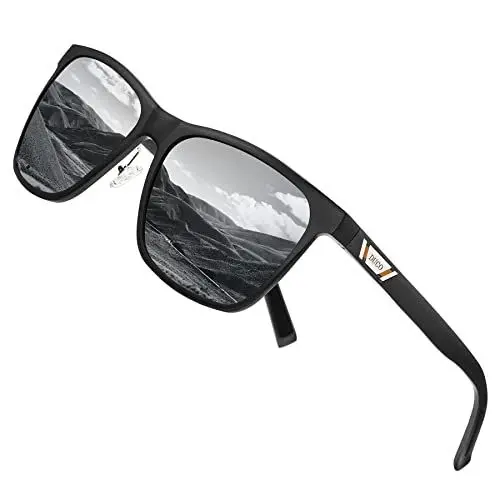 Produktbild: DUCO Polarisiert Sonnenbrille für Herren mit UV400 Schutz Retro Rechteckig Rahmen Ultraleichte Metallrahmen Brillengläser Fahrerbrille Sportsonnenbrille 3029H (Schwarz Rahmen Silber Linse)