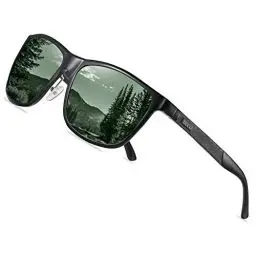 Produktbild: DUCO Polarisierte Herren Sonnenbrille Retro Rechteckiger Rahmen für Unisex Vintage Brille mit UV400 Schutz Sportbrille Metallrahmen 8200 (Schwarzer Rahmen Dunkelgrüne Gläser)