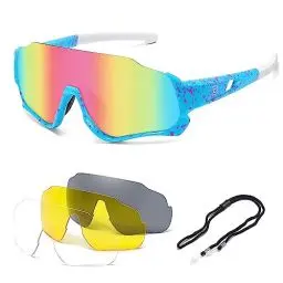 Produktbild: DUCO Polarisierte Kinder Sonnenbrille Jugend Baseball Sonnenbrille Sport Teens Radfahren Sonnenbrillen Jungen Mädchen mit 3 Linsen DK280 (Blau Rahmen Weiß Bügel Rosa Farbig Linse)