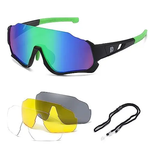 Produktbild: DUCO Polarisierte Kinder Sonnenbrille Jugend Baseball Sonnenbrille Sport Teens Radfahren Sonnenbrillen Jungen Mädchen mit 3 Linsen DK280 (Schwarz Rahmen Grün Bügel Grün Farbig Linse)