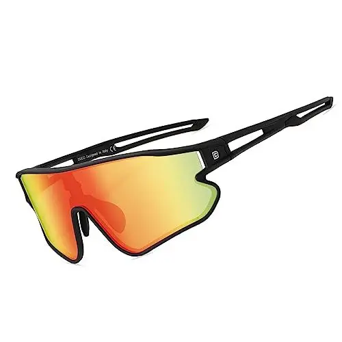 Produktbild: DUCO Polarisierte Sonnenbrille Baseball Sonnenbrille Leichte TR90 Rahmen UV400 Sport Radfahren Schatten für Männer Frauen DC0023 (Schwarz Rahmen Schwarz Temple Revo Orange Linse)