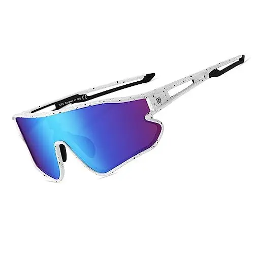 Produktbild: DUCO Polarisierte Sonnenbrille Baseball Sonnenbrille Leichte TR90 Rahmen UV400 Sport Radfahren Schatten für Männer Frauen DC0023 (Weiß Rahmen Schwarz Temple Revo Blau Linse)