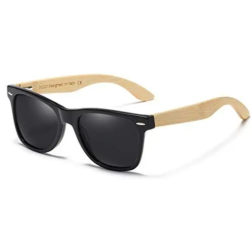 Produktbild: DUCO Polarisierte Sonnenbrille Herren Damen Sonnenbrille polarisiert mit UV-Schutz Walnuss Sonnenbrille mit Holzrahmen Umweltfreundliche Designerbrille 2141 (Gelb)