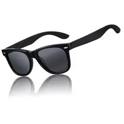 Produktbild: DUCO Polarisierte Sonnenbrille Herren Damen Sonnenbrille polarisiert mit UV-Schutz Walnuss Sonnenbrillen mit Holzrahmen Umweltfreundliche Designerbrille DC2141 (Schwarz Grau)