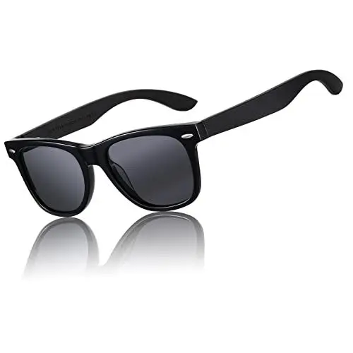 Produktbild: DUCO Polarisierte Sonnenbrille Herren Damen Sonnenbrille polarisiert mit UV-Schutz Walnuss Sonnenbrillen mit Holzrahmen Umweltfreundliche Designerbrille DC2141 (Schwarz Grau)