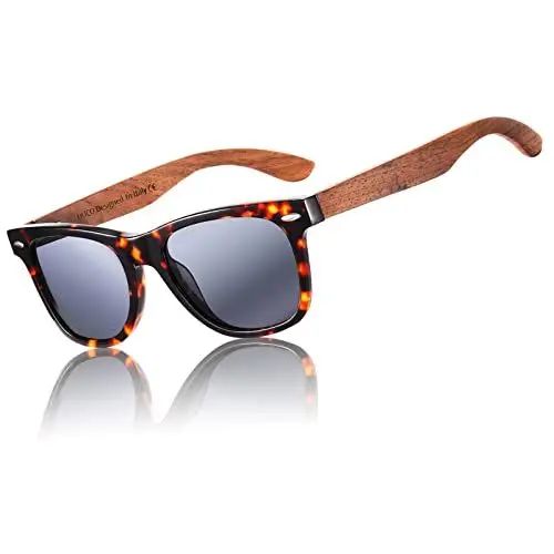 Produktbild: DUCO Polarisierte Sonnenbrille Herren Damen Sonnenbrille polarisiert mit UV-Schutz Walnuss Sonnenbrillen mit Holzrahmen Umweltfreundliche Designerbrille DC2141 (Tortoise)