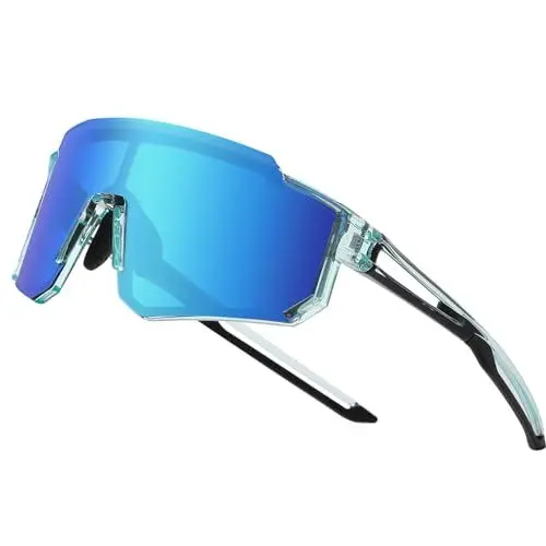 Produktbild: DUCO Polarisierte c Jugend sport Radfahren Schatten Leichter Rahmen UV400 Kind Jungen Mädchen Baseball Sonnenbrille DK310 (Clear Blau Rahmen Schwarz Temple Revo Blau Linse)