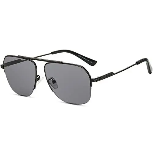 Produktbild: DUCO Retro Sonnenbrille für Herren Damen Halbrandlose Nicht Polarisierte Sonnenbrille für das Fahren DC3035 (Schwarzer Rahmen Grau Linse)