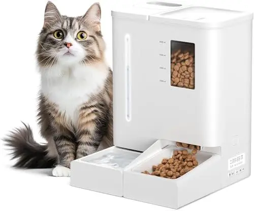 Produktbild: DUDUPET Futterautomat Katze und Katzenbrunnen 2-in-1, 5L Automatischer Futterspender Hunde mit Programmierbarem Timer 6 Mahlzeiten pro Tag + 4L Wasserspender, 10S Sprachaufforderung
