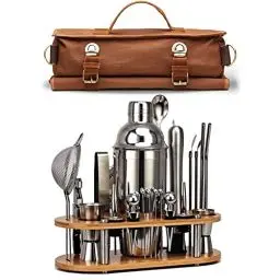 Produktbild: DUEBEL Barkeeper-Set, professionelles 24-teiliges Mixology-Bar-Werkzeug-Set, mit Reise-Barkeeper-Tasche und stilvollem Bambusständer, perfekt für ein tolles Mix-Erlebnis