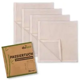 Produktbild: DuEco Passiertuch mit 4 Stück für Käseherstellung und Bio-Nussmilch - Mehrzweck-Käsetuch für hausgemachten Käse, Beeren, Obstsaft und Gemüsesaft ca. 50 x 50 cm (4PC - 50 x 50 cm)