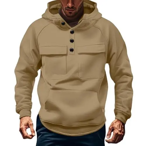Produktbild: Dünne Jacke Herren Jeansjacke Kapuzenpulli Hoodies Teenager Motorrad Lederjacke Steppjacke Leicht Sweatjacke Beige XL