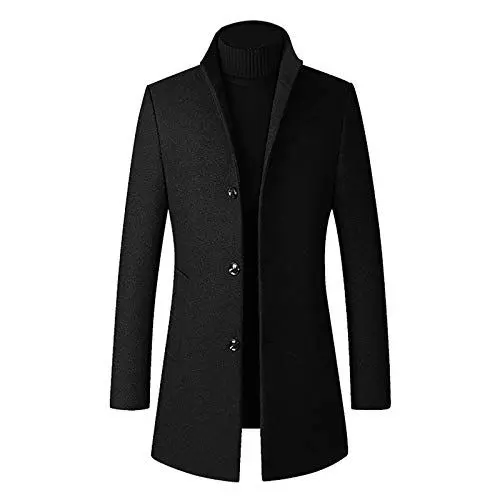 Produktbild: Dufflecoat Herren Ledermantel Wintermantel Lange Winterjacke Trench Coat Long Coat Men Wollmantel Mantel Schwarz XL