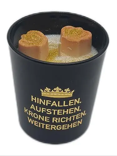 Produktbild: Duftkerze mit 3D Krone und goldenen Spruch, im edlen Desigerglas, aus reinem hochwertigen Sojawachs, ideal als Woh-/Esszimmerdeko und für deinen Herzensmensch