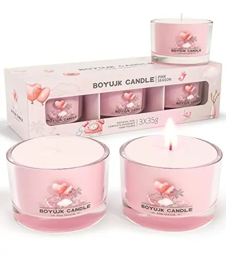 Produktbild: Duftkerzen Geschenke für Frauen | Duftkerzen Geschenkset for Anxiety | 3 Duftkerzen im Glas | Entspannungsgeschenke für Frauen | (Rosa Saison Kollektion)