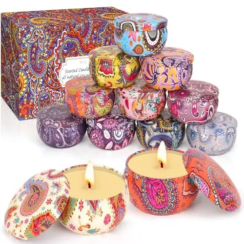 Produktbild: Duftkerze im Glas,Geschenk für sie Valentinstag,𝟑𝟎𝟎 𝐒𝐭𝐝.Duftkerzen Geschenkset für Frauen,kleine Geschenke für Frauen Valentinstag,Geburtstag,Duftkerzen Set mit 100% Natürlich Sojawachs 12 Pcs
